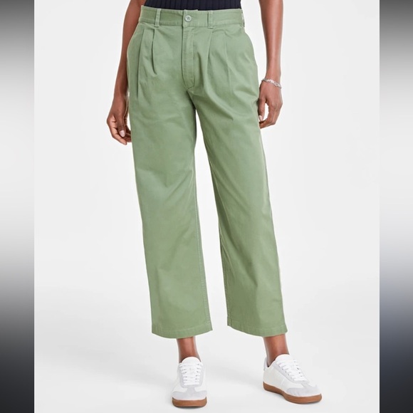 On 34th Pleated Chino Straight Leg Ankle Pants Olive Green 16W - Picture 2 of 15